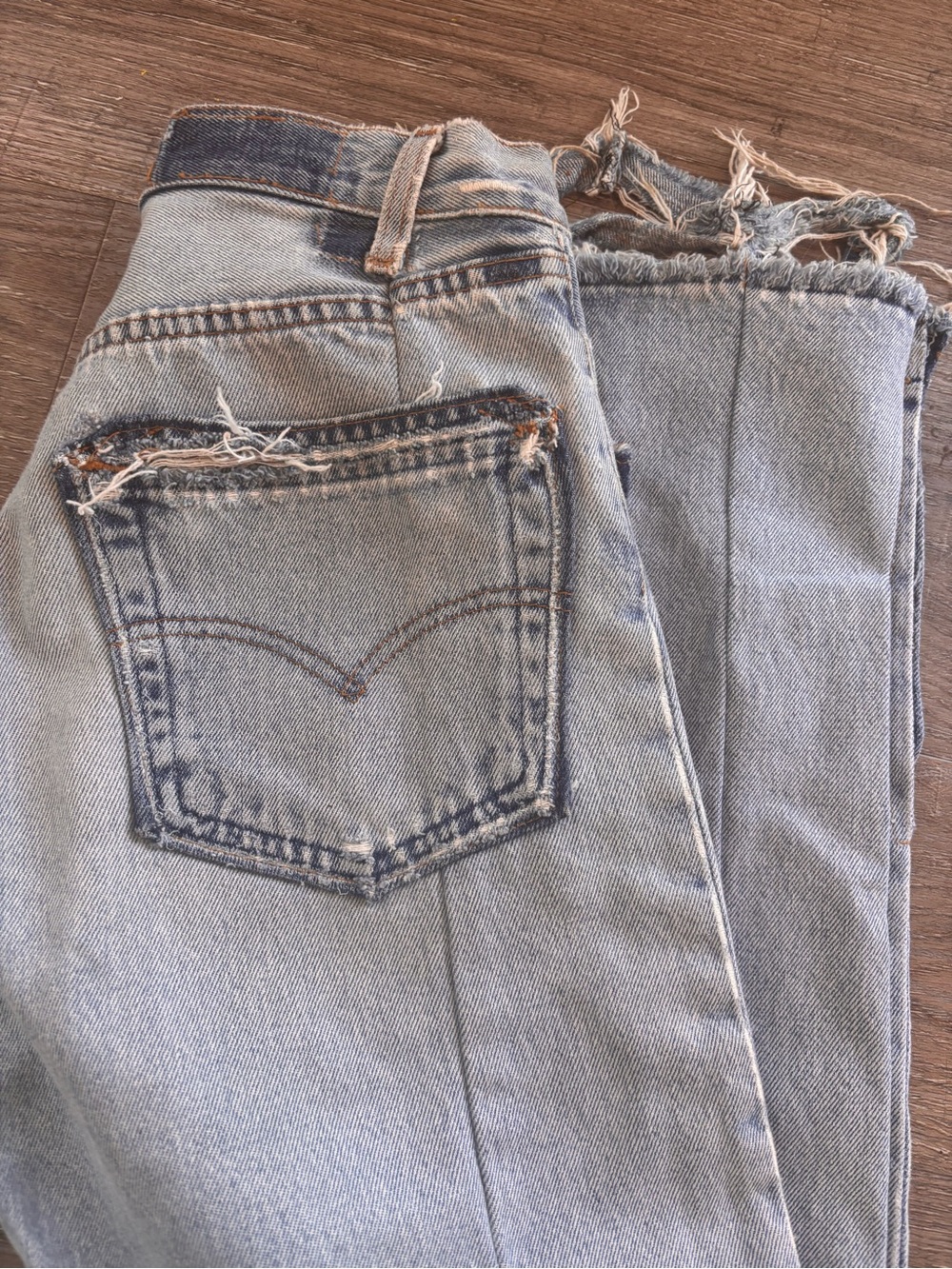 EB Denim Light Blue High-Rise Straight Jeans with Distressed Hem